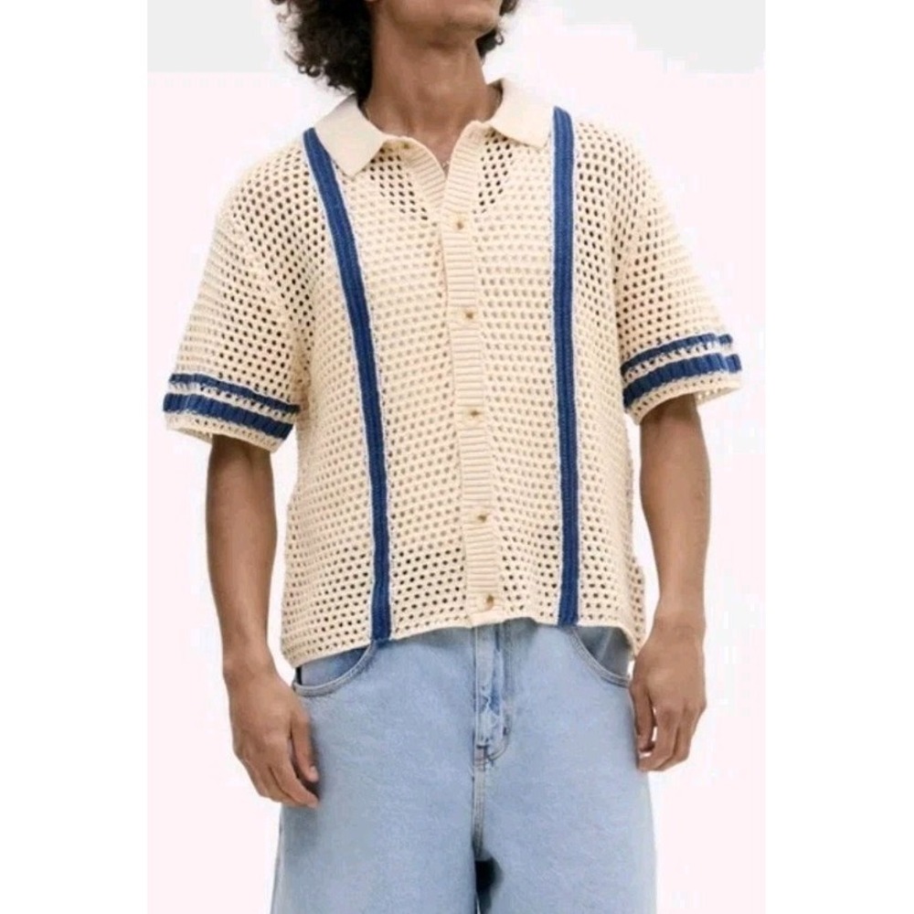 Urban Outfitters BDG Crochet Multicolor Knit Button Up Men's Shirt Size XL NWT